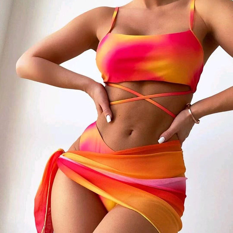 Wholesale Tie Dye Polyester Swimwear Three-Piece Set